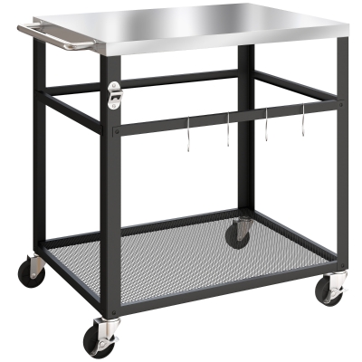 Outsunny Carrello per Barbecue con Piano in Acciaio Inox Nero