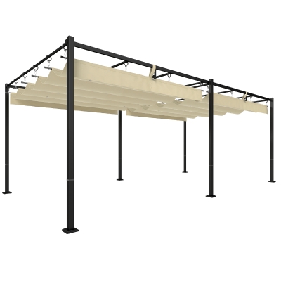 Outsunny Gazebo Pergola con Tettuccio Retrattile 5.7x2.95m Beige