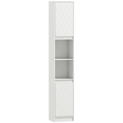 HOMCOM Columna de Baño Estrecha con 2 Puertas y 2 Estantes Abiertos para Espacios Pequeños 30x24x170 cm Blanco