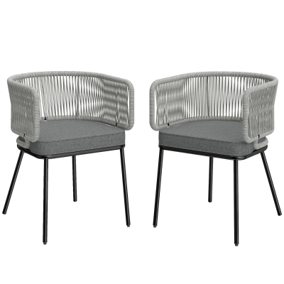 Outsunny Set de 2 Sillas de Jardín Exterior de Ratán con Cojines Reposabrazos y Marco de Acero para Terraza 55x57x75 cm Gris
