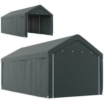 Outsunny Carport Abri Voiture 3x6m Gris avec Parois Amovibles