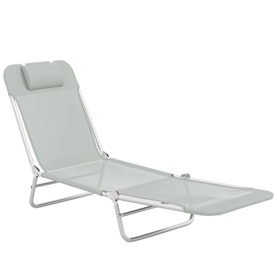 Outsunny Steel Sun Lounger Reclining Back Light Grey