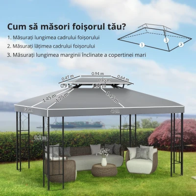 Acoperiș pentru Foișor 4x3m cu 2 Niveluri, din Poliester, Gri