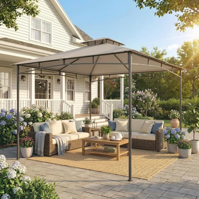 Outsunny Garden Gazebo Metal Frame 3x3m Khaki