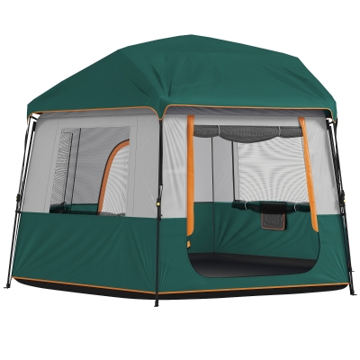 Outsunny Cabin Tent 4-Person Waterproof Camping with Bag Green
