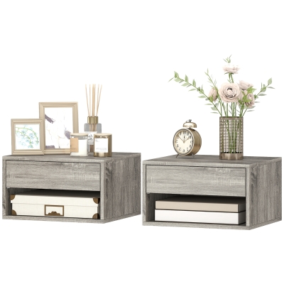 HOMCOM Tables de Chevet Murales Gris avec Tiroir 37x32x21 cm