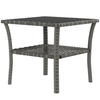 Outsunny Table Carrée Polyrattan 50x50cm avec Rangement et Verre