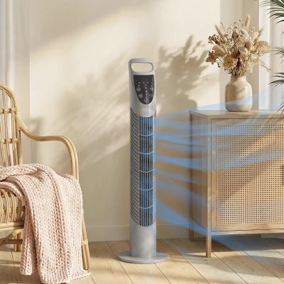 HOMCOM Oscillating Tower Fan 3 Speeds 40W with Timer Grey