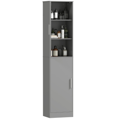 HOMCOM Colonne Salle de Bain 2 Portes 4 Étagères Gris 40x35x180cm