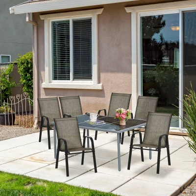 Outsunny Stackable Mesh Seat Chairs Set of Four Brown