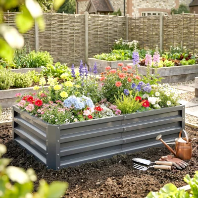 Outsunny Galvanised Raised Garden Beds Light Grey
