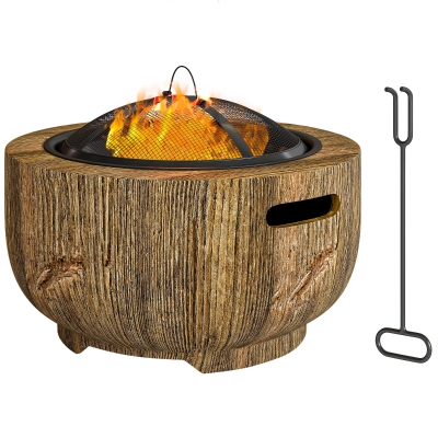 Outsunny Vuurschaal in boomstronkontwerp, vonkenrooster, houtskoolrooster, pook, Ø61,5 x 39 cm