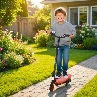 HOMCOM Foldable Electric Scooter, with LED Headlight, for Ages 7-14 Years - Red