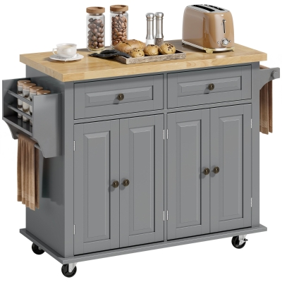 HOMCOM Desserte Cuisine Multi-Rangements MDF Gris Hévéa