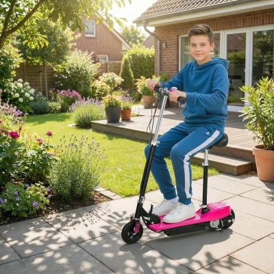 HOMCOM Steel Ride on Powered Scooter, Folding E-Scooter with Warning Bell, 15km/h Maximum Speed, for 4-14 Years Old, Pink