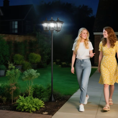 Outsunny Farola Solar de Jardín con 3 Luces LED Impermeable IP44 Sensor de Noche Farol de Exterior 51,5x47x182,5cm Negro