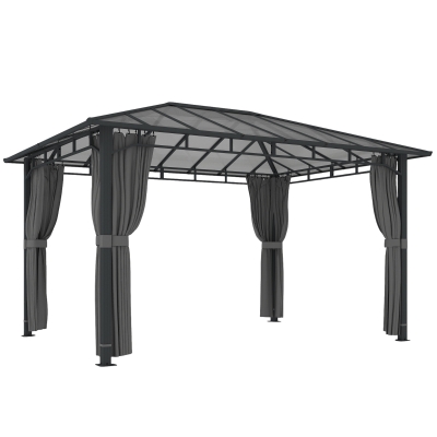 Outsunny Hardtop Aluminium Gazebo with Curtains Dark Grey 3x4m