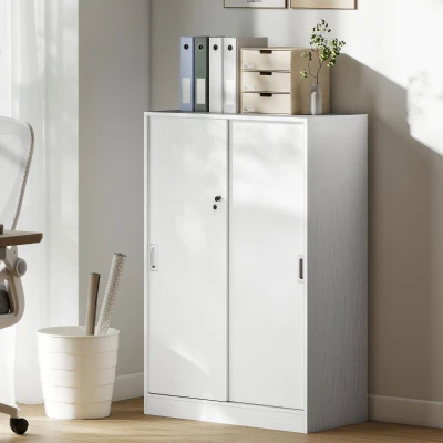 HOMCOM Armario de Oficina Práctico con 2 Puertas Correderas Llaves y 3 Estantes para Despacho Estudio 80x40x120 cm Blanco