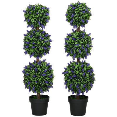 Zestaw 2 szt. sztucznych drzew lawendowych 110 cm z kulami