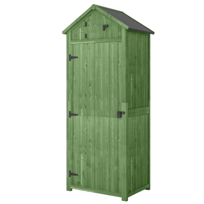 Outsunny Armoire Jardin Bois 3 Étagères Porte Verrouillable Toit Pente