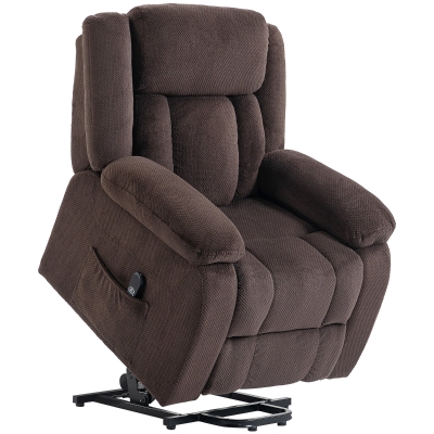 HOMCOM Sillón Relax Reclinable Eléctrico Levanta Personas con Puerto USB Control Remoto Asiento Ancho Reposapiés Marrón