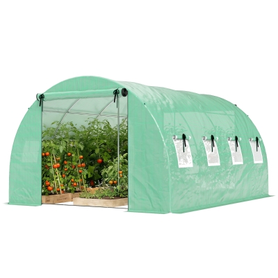 Outsunny Serre Tunnel 12m² Vert 295x400x200cm 2 Portes 8 Fenêtres