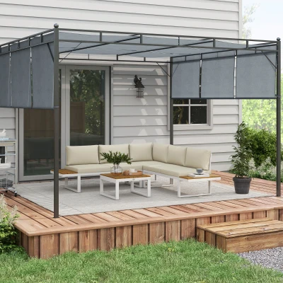 Outsunny Conjunto de Móveis de Jardim Inclui 2 Sofás Duplos 1 Sofá de Canto e Mesa de Centro com Almofadas para Pátio Creme