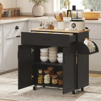 HOMCOM Îlot de Cuisine Noir avec Rangements et Étagère Ajustable