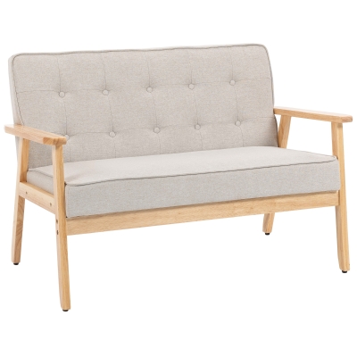 HOMCOM Sofá de 2 Plazas Tapizado en Lino Sintético Sofá Nórdico con Patas y Reposabrazos de Madera 113x67x78 cm Beige