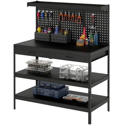 HOMCOM Établi Atelier 272kg 122x61x156cm Tiroirs Étagères Noir