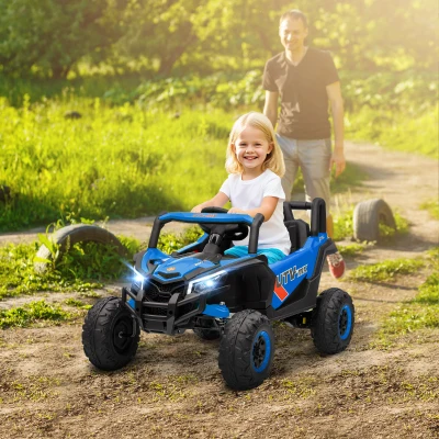 AIYAPLAY Coche Eléctrico para Niños UTV 12V con 2 Motores Control Remoto 2,4G Velocidad hasta 7 km/h Sistema de Suspensión Azul