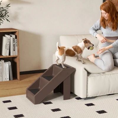 PawHut Hundetreppe 3 Stufen 36,5 cm Hoch Haustiertreppe für Kleine Hunde klappbar für Bett, Sofa, Couch Auto Braun