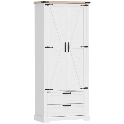 HOMCOM Buffet Haut Cuisine 2 Portes 2 Tiroirs Blanc 76x40x180cm