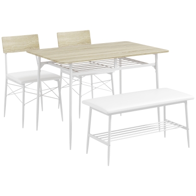 HOMCOM Zestaw jadalniany 4-osobowy, stół, ławka, 2 krzesła, dąb
