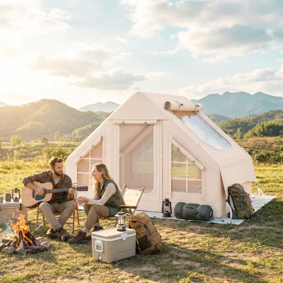 Outsunny Tienda de Campaña Inflable con Apertura de Chimenea y Claraboya Bomba Bolsa UPF30+ para 4 Estaciones Impermeable 5000+