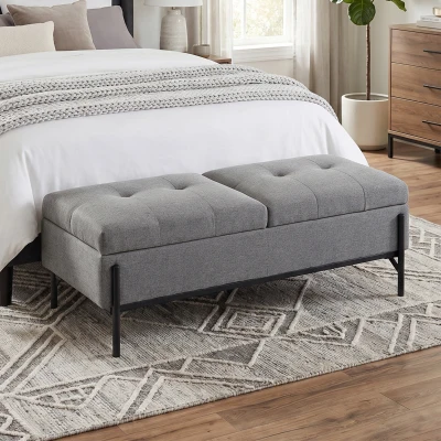 HOMCOM Banco baúl de lino, banco para cama con 2 compartimentos, tapas abatibles y cojín extra grueso, 117 x 50 x 44 cm