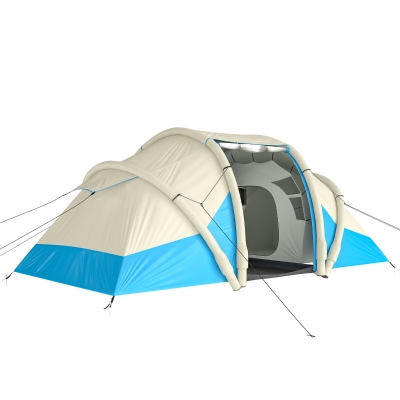Outsunny Tente Gonflable 2-4 Pers 2 Chambres Bleu Facile Montage