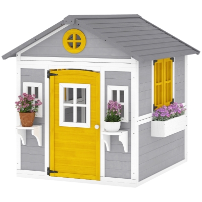 Outsunny Maisonnette Bois Enfant 3-8 Ans Toit Incliné Gris