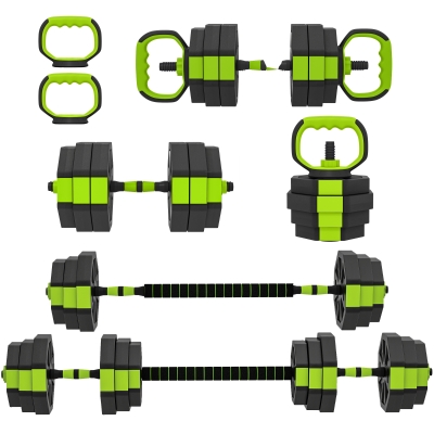 SPORTNOW Juego de Mancuernas Ajustables 25 kg 6 en 1 como Kettlebell Barra Mancuernas Soporte para Flexiones para Gimnasio Casa