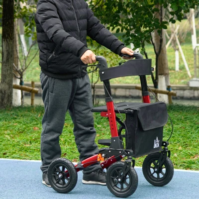 HOMCOM Rollator Walker with Seat, Adjustable Handle, Red