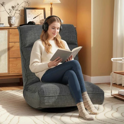 HOMCOM Fauteuil de Sol Pivotant 360° Dossier Réglable Gris
