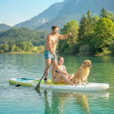 Outsunny Tabla de Paddle Surf Hinchable 320 cm, con Superficie Antideslizante Remo de Aluminio Ajustable Quilla Bomba y Mochila