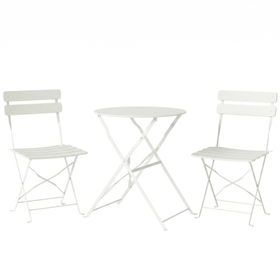 Outsunny 3-teiliges Garten Bistro Set Klappbar Bistrotisch mit 2 Stühlen Lamellen-Sitz Doppelt X-Beine Cremeweiß