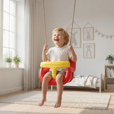 AIYAPLAY Columpio Infantil Cuerda Ajustable con Respaldo Alto Barandilla de Seguridad en T para Interior Exterior Rojo