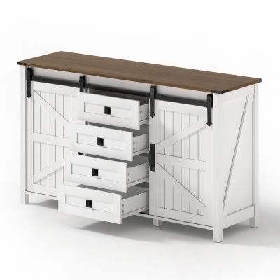 Sideboard mit Stauraum, mit Schiebetüren und 4 Schubladen, geeignet für Küche, Esszimmer und Wohnzimmer, 137 x 40 x 81,5 cm, Weiß