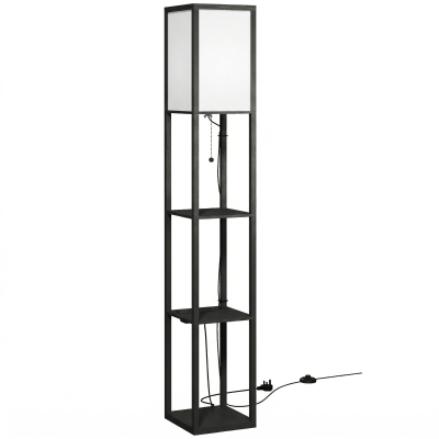 HOMCOM Floor Lamp with Shelves, 3 Layer Column Modern Standing Lamp for Living Room, Bedroom, Office, Black