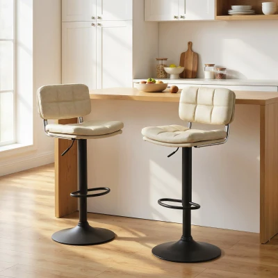 HOMCOM Tabourets Bar Pivotants Réglables Crème (Lot de 2)