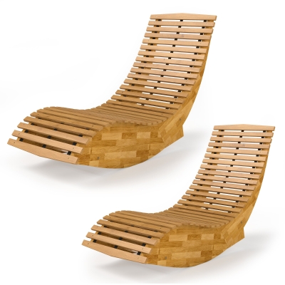 Outsunny Lot 2 Chaises à Bascule Bois Acacia Extérieur Naturel