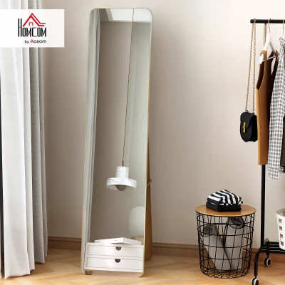 HOMCOM Large rectangular full-length mirror, 37 x 160 cm - freestanding or wall-mounted mirror - for bedroom, living room and dressing room, light walnut