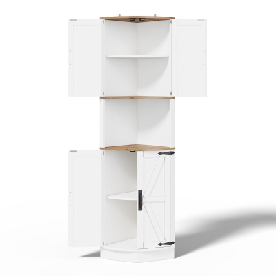 Eckschrank, platzsparend mit 5 Staufächern, Vintage-Küchenschrank, 39,5 x 39,5 x 180 cm, Weiß